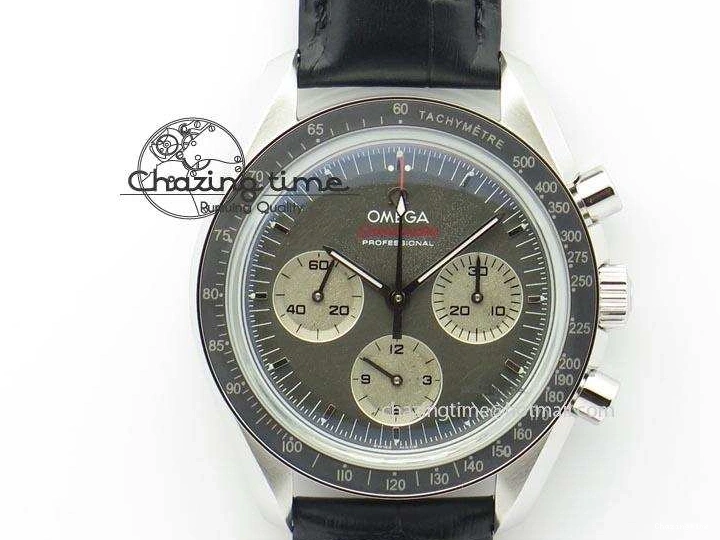 0322 Minimalist Speedmaster Apollo XVII Gray Dial On Black Leather Strap Manual Winding Chrono Movement 8222